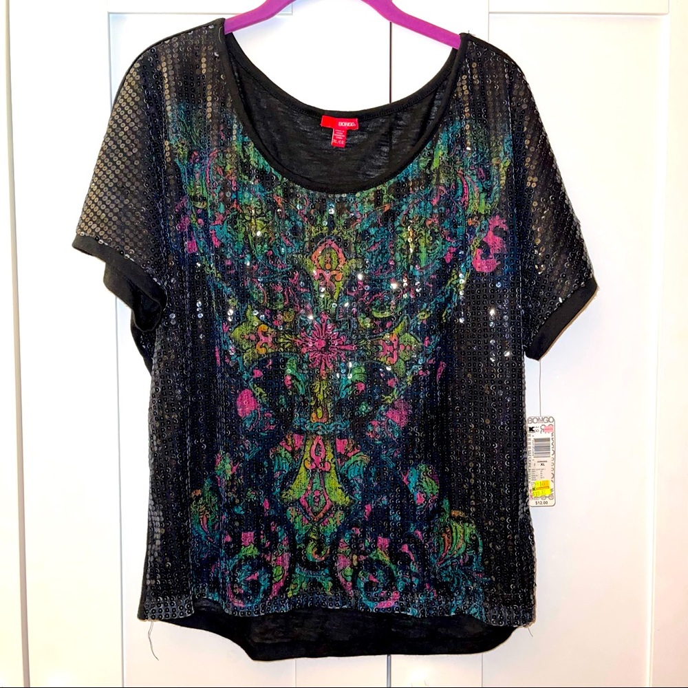 Bongo Black Blouse with Sequins Print Blouse